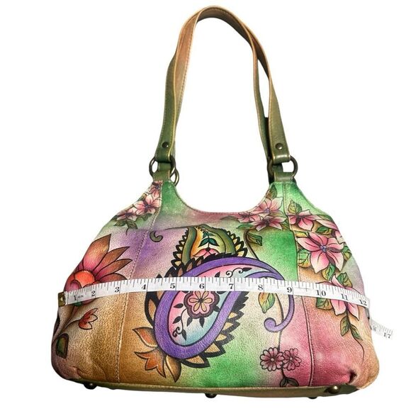 Anuschka Hand Painted Jaipur Paisley Triple Compartment Satchel - Picture 14 of 16